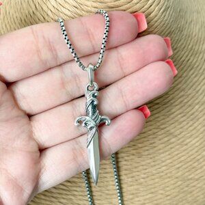 David Yurman Silver Men's Waves Dagger Pendant Amulet & Box Chain 19''-20''